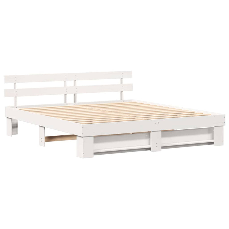 vidaXL Ágykeret fejtámlával Fehér 200 x 200 cm Tömör fenyőfa