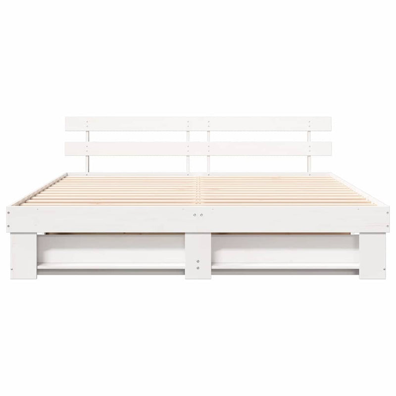 vidaXL Ágykeret fejtámlával Fehér 200 x 200 cm Tömör fenyőfa