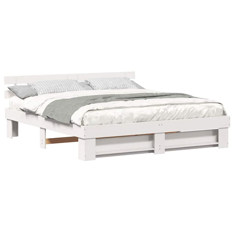 vidaXL Ágykeret fejtámlával Fehér 200 x 200 cm Tömör fenyőfa
