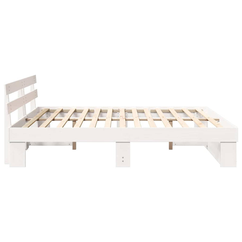 vidaXL Ágykeret fejtámlával Fehér 200 x 200 cm Tömör fenyőfa