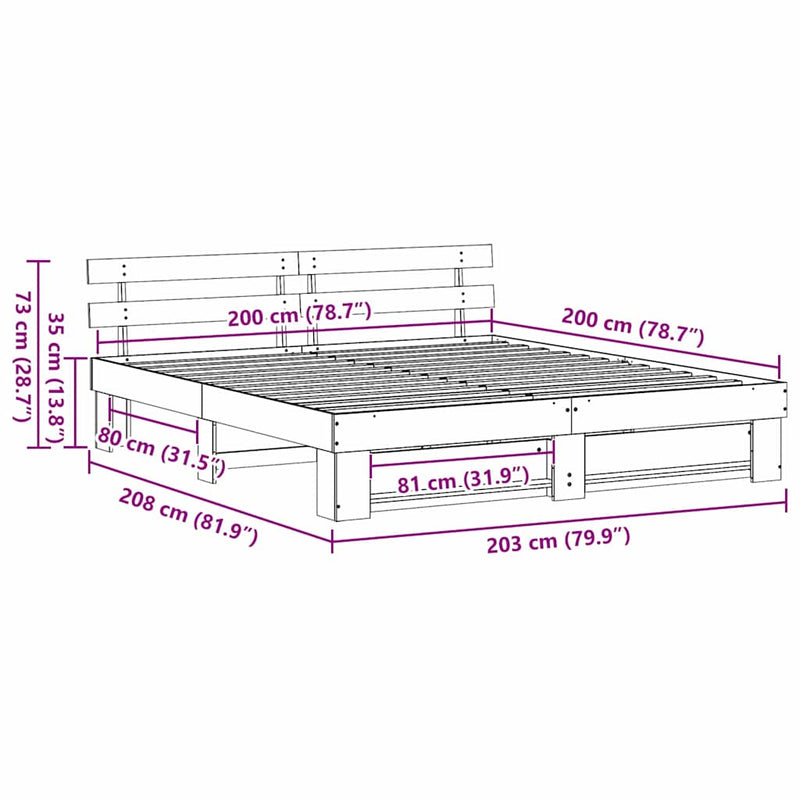 vidaXL Ágykeret fejtámlával Fehér 200 x 200 cm Tömör fenyőfa