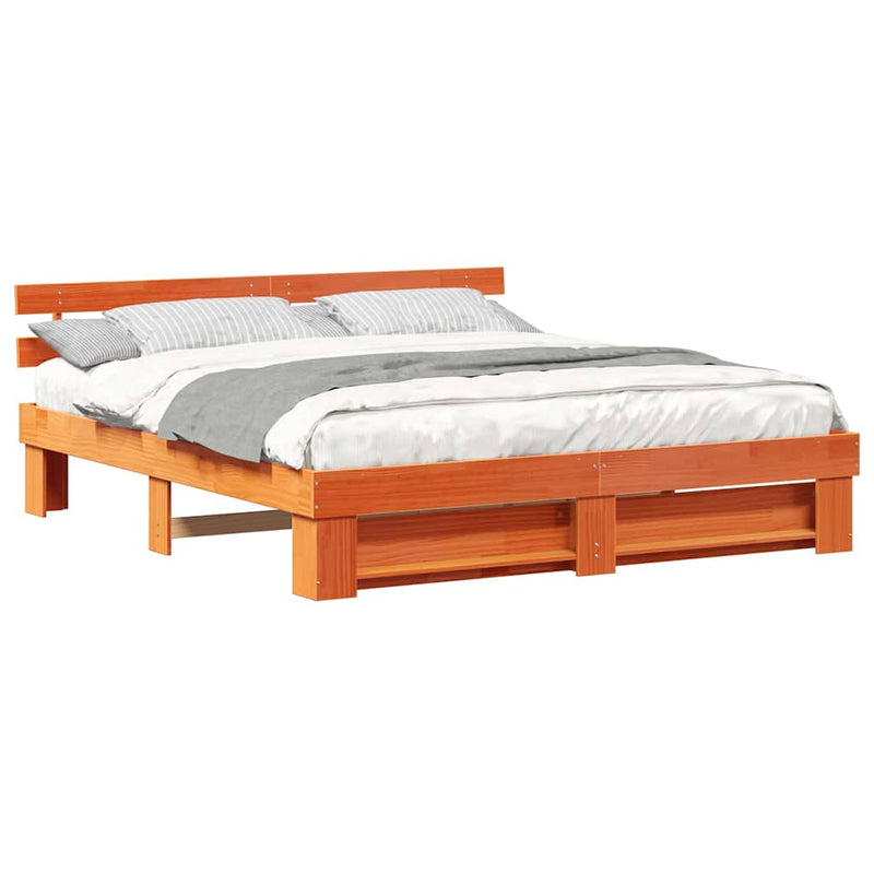 vidaXL Ágykeret fejtámlával Barna 200 x 200 cm Tömör fenyőfa