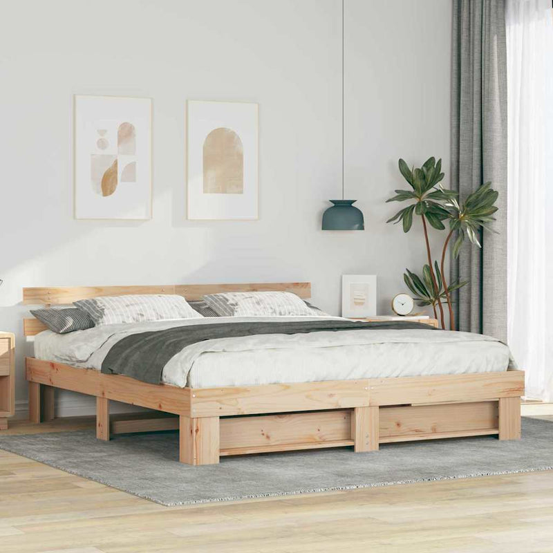 vidaXL Ágykeret fejtámlával Barna 180 x 200 cm Tömör fenyőfa