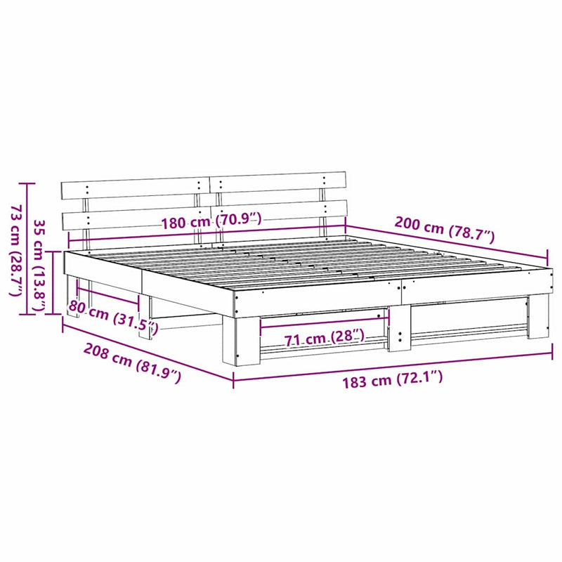 vidaXL Ágykeret fejtámlával Barna 180 x 200 cm Tömör fenyőfa