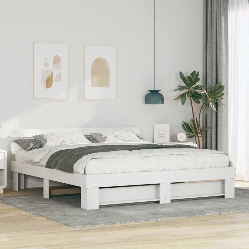 vidaXL Ágykeret fejtámlával Fehér 180 x 200 cm Tömör fenyőfa