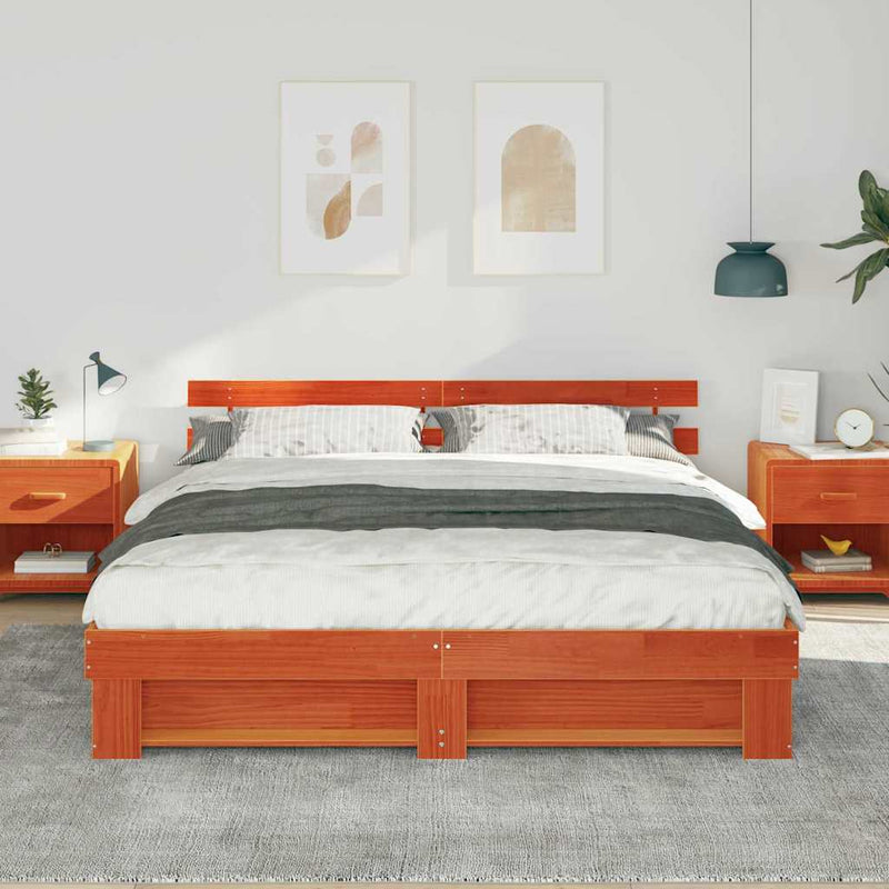 vidaXL Ágykeret fejtámlával Barna 180 x 200 cm Tömör fenyőfa