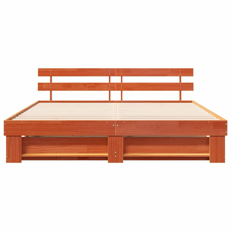 vidaXL Ágykeret fejtámlával Barna 180 x 200 cm Tömör fenyőfa