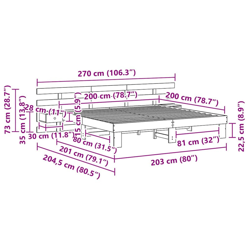 vidaXL Ágykeret fiókkal Barna 200 x 200 cm Tömör fenyőfa