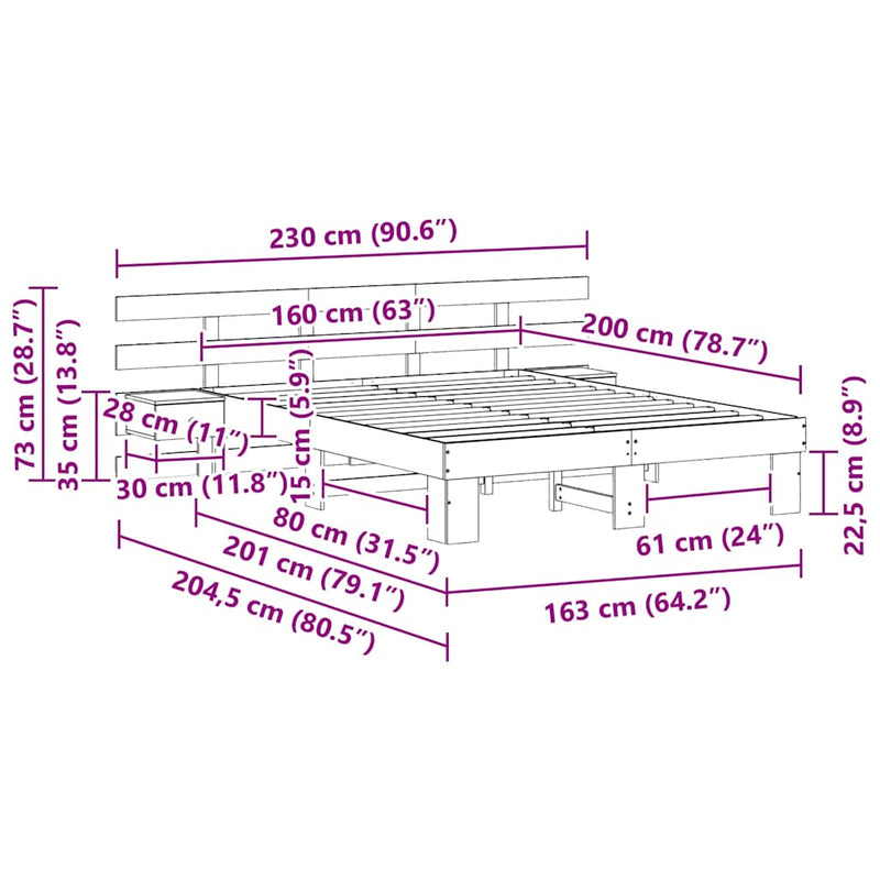 vidaXL Ágykeret Barna 160 x 200 cm Tömör fenyőfa és Tömör fenyőfa