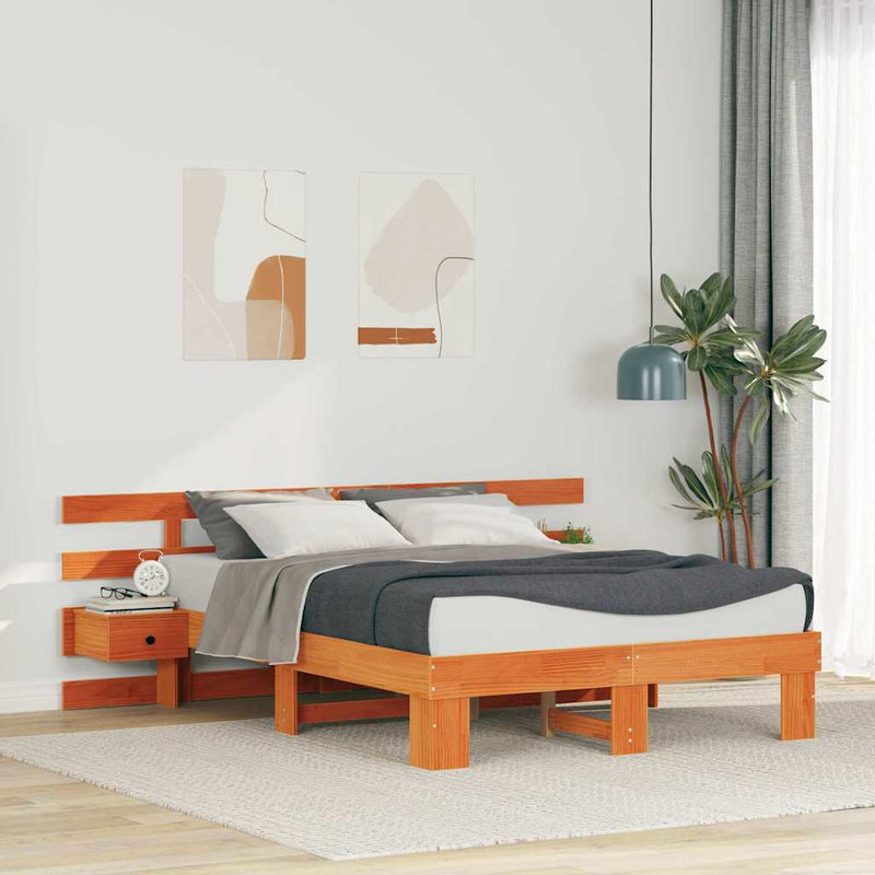 vidaXL Ágykeret Barna 140 x 190 cm Tömör fenyőfa és Tömör fenyőfa
