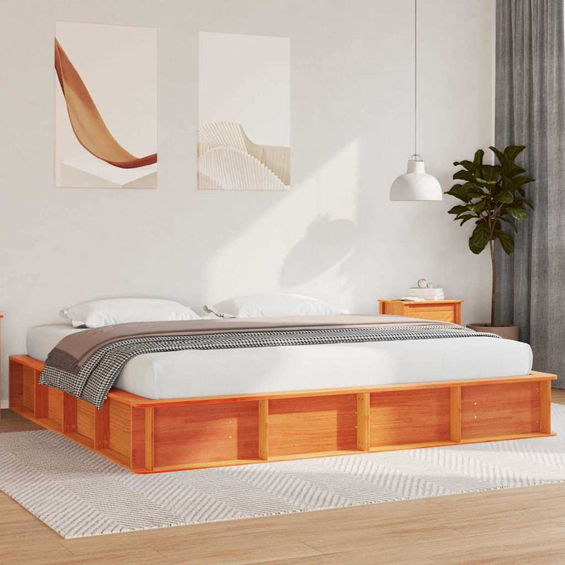 vidaXL Ágykeret tárolóval Viaszbarna 180 x 200 cm Tömör fenyőfa