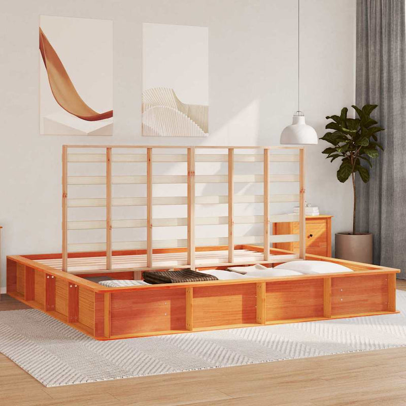 vidaXL Ágykeret tárolóval Viaszbarna 180 x 200 cm Tömör fenyőfa