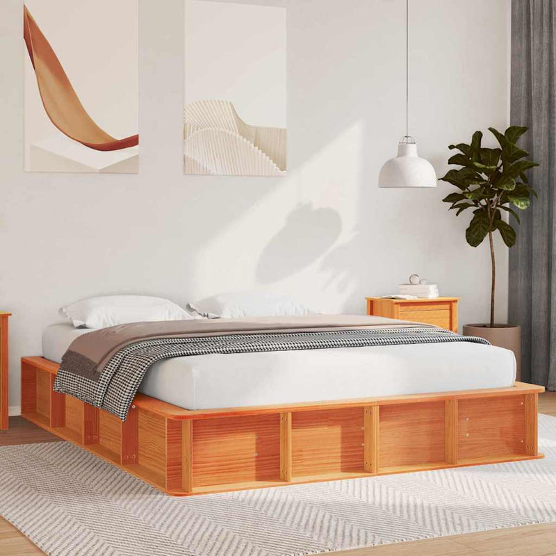 vidaXL Ágykeret tárolóval Viaszbarna 150 x 200 cm Tömör fenyőfa