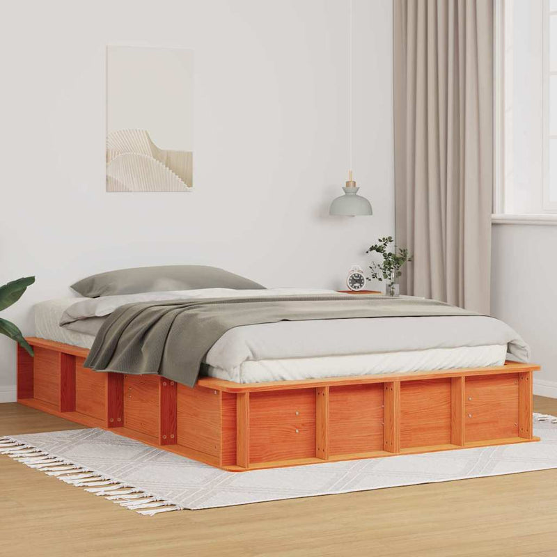 vidaXL Ágykeret tárolóval Viaszbarna 140 x 190 cm Tömör fa