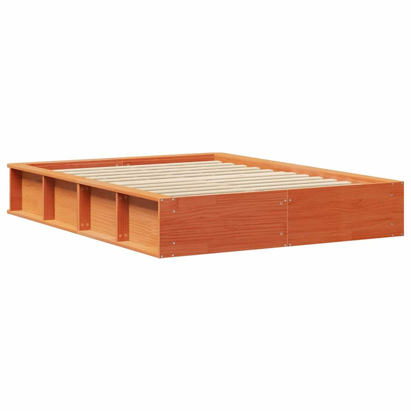 vidaXL Ágykeret tárolóval Viaszbarna 140 x 190 cm Tömör fa