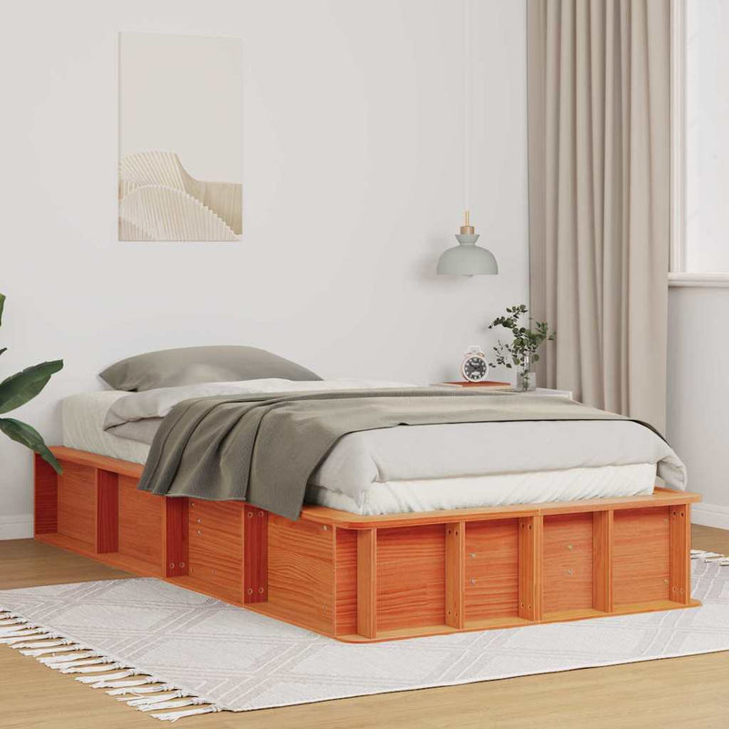 vidaXL Ágykeret tárolóval Viaszbarna 90 x 190 cm Tömör fa