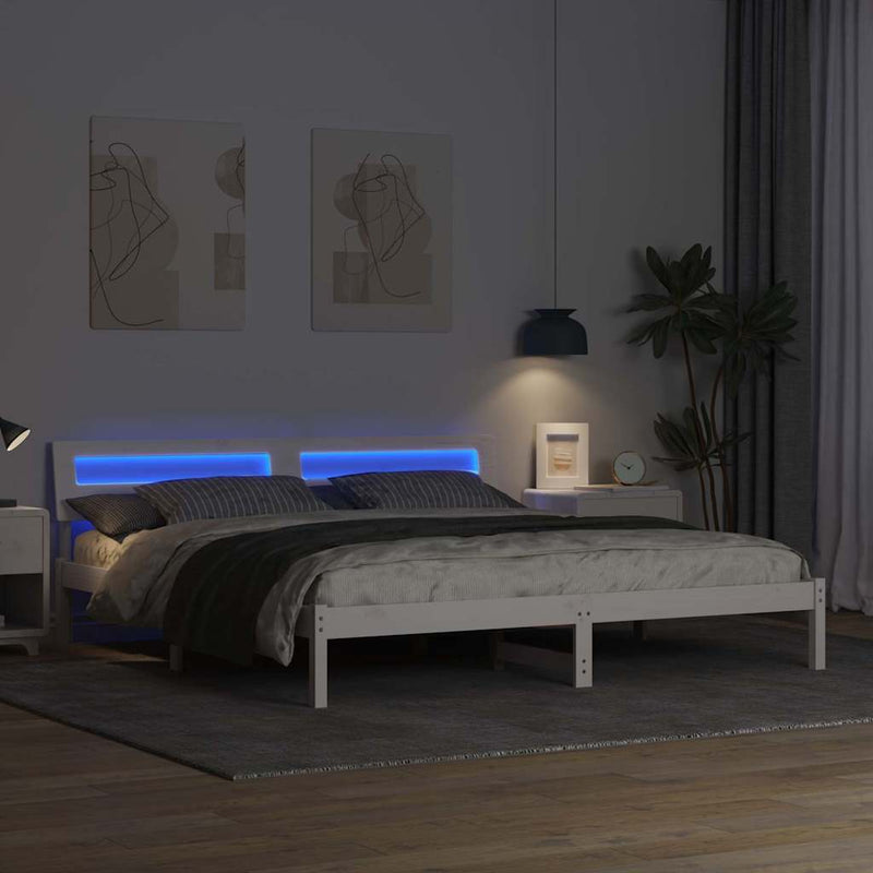 vidaXL Ágykeret LED -es lámpákkal Fehér 200 x 200 cm faszínű
