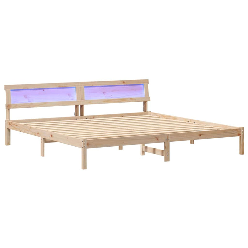 vidaXL Ágykeret LED -es lámpákkal Barna 200 x 200 cm Tömör fenyőfa