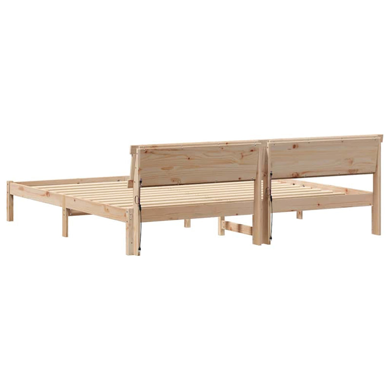 vidaXL Ágykeret LED -es lámpákkal Barna 200 x 200 cm Tömör fenyőfa