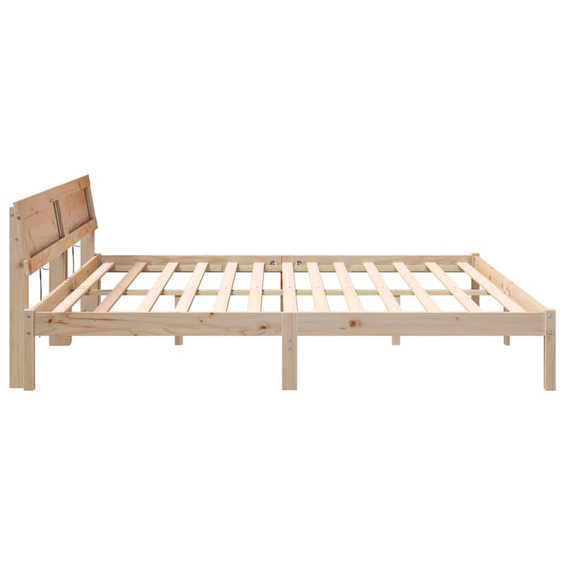 vidaXL Ágykeret LED -es lámpákkal Barna 200 x 200 cm Tömör fenyőfa