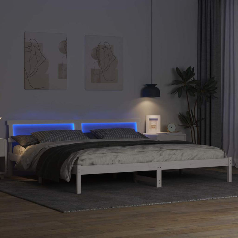 vidaXL Ágykeret LED -es lámpákkal Fehér 200 x 200 cm Tömör fenyőfa