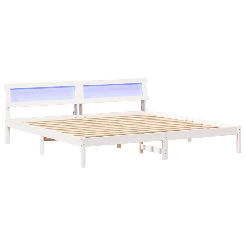 vidaXL Ágykeret LED -es lámpákkal Fehér 200 x 200 cm Tömör fenyőfa