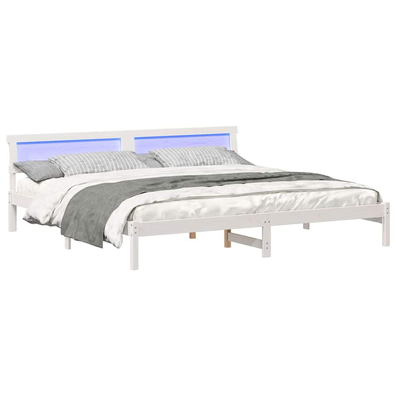 vidaXL Ágykeret LED -es lámpákkal Fehér 200 x 200 cm Tömör fenyőfa