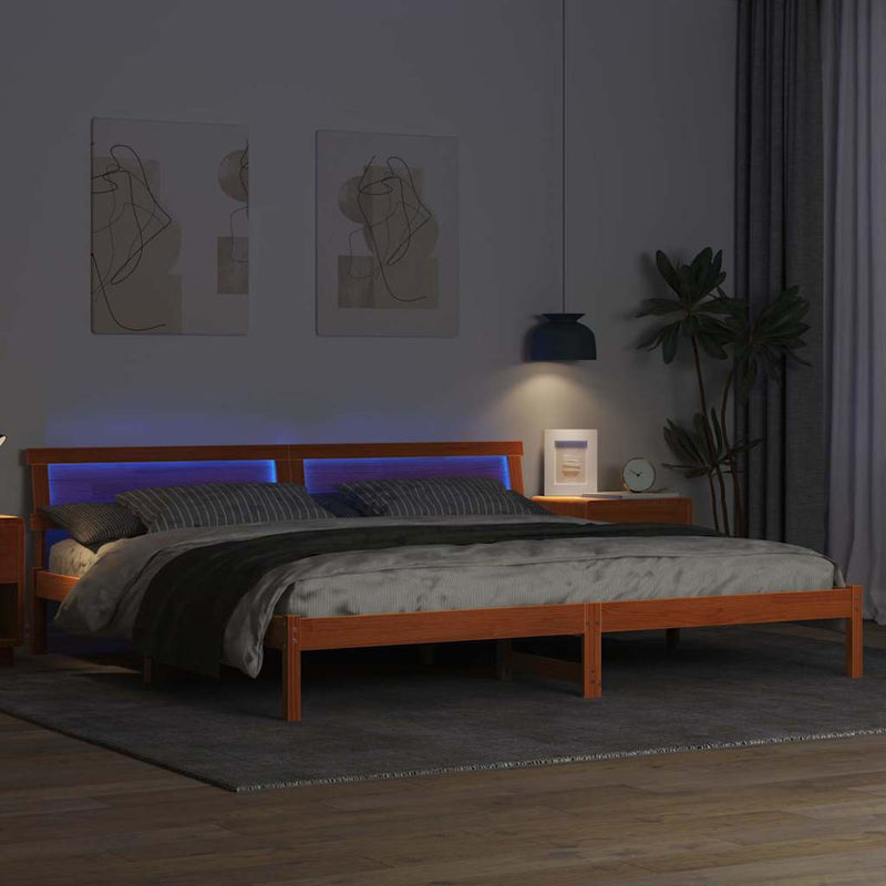 vidaXL Ágykeret fejtámlával Viaszbarna 200 x 200 cm Tömör fenyőfa