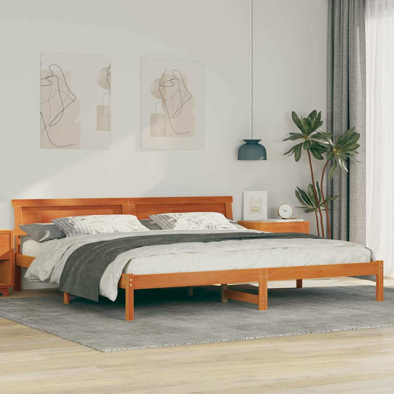vidaXL Ágykeret fejtámlával Viaszbarna 200 x 200 cm Tömör fenyőfa