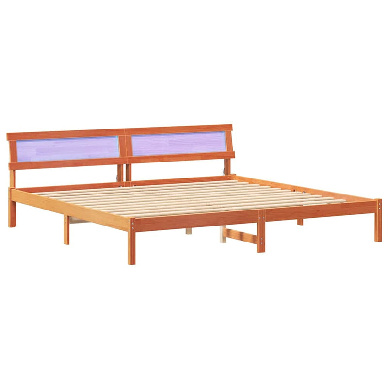 vidaXL Ágykeret fejtámlával Viaszbarna 200 x 200 cm Tömör fenyőfa