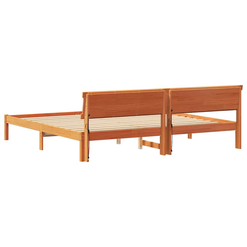 vidaXL Ágykeret fejtámlával Viaszbarna 200 x 200 cm Tömör fenyőfa