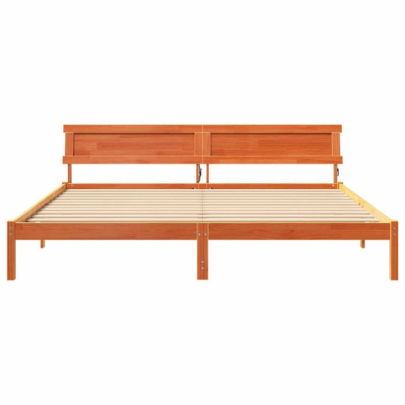 vidaXL Ágykeret fejtámlával Viaszbarna 200 x 200 cm Tömör fenyőfa