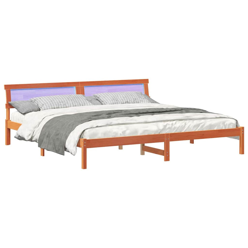 vidaXL Ágykeret fejtámlával Viaszbarna 200 x 200 cm Tömör fenyőfa
