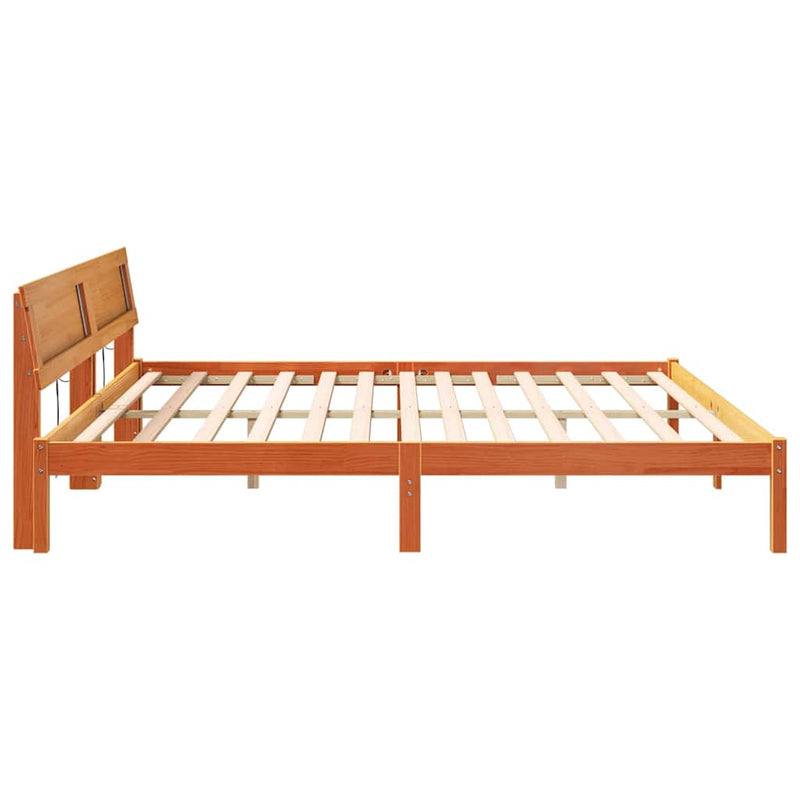 vidaXL Ágykeret fejtámlával Viaszbarna 200 x 200 cm Tömör fenyőfa