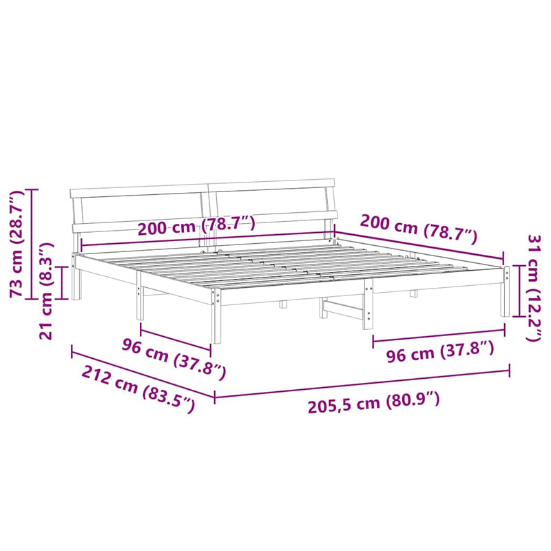 vidaXL Ágykeret fejtámlával Viaszbarna 200 x 200 cm Tömör fenyőfa