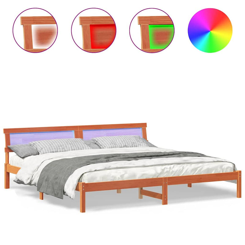 vidaXL Ágykeret fejtámlával Viaszbarna 200 x 200 cm Tömör fenyőfa