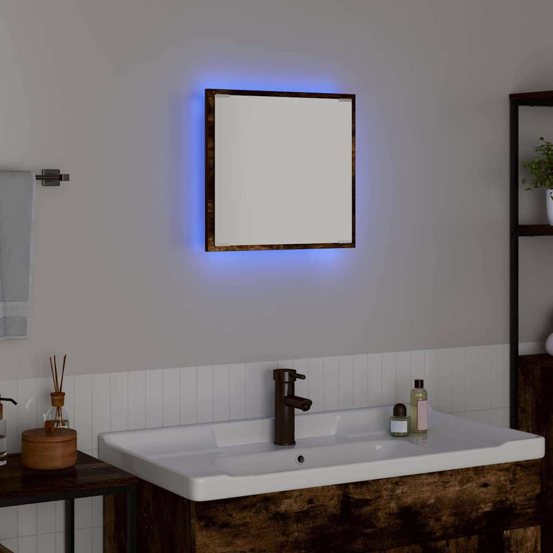 vidaXL LED Fürdőszoba Tükör Füstölt tölgy 40 x 8,5 x 37 cm Faanyag