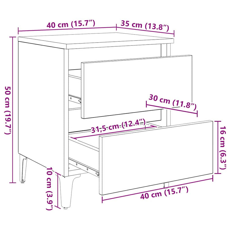 vidaXL Éjjeliszekrény 2 pcs Musta tammi 40 x 35 x 50 cm Faanyag
