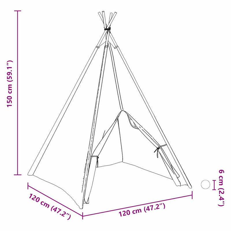 vidaXL Teepee sátor Fehér 120 x 120 x 150 cm Szövet & Műanyag