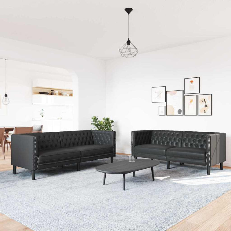 vidaXL Kanapé Szett 2 pcs Fekete 194 x 74.5 x 70.5 cm Műbőr