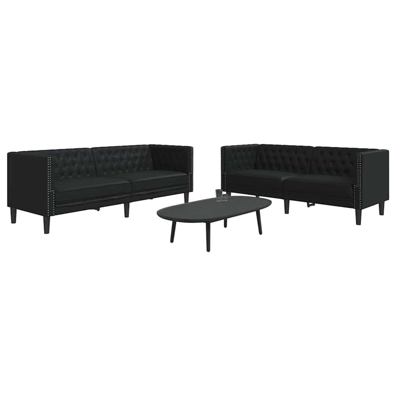 vidaXL Kanapé Szett 2 pcs Fekete 194 x 74.5 x 70.5 cm Műbőr