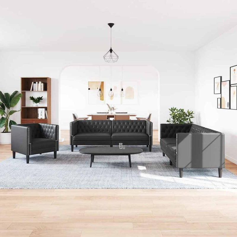 vidaXL Kanapé Szett 3 pcs Fekete 194 x 74.5 x 70.5 cm Műbőr