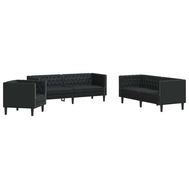 vidaXL Kanapé Szett 3 pcs Fekete 194 x 74.5 x 70.5 cm Műbőr