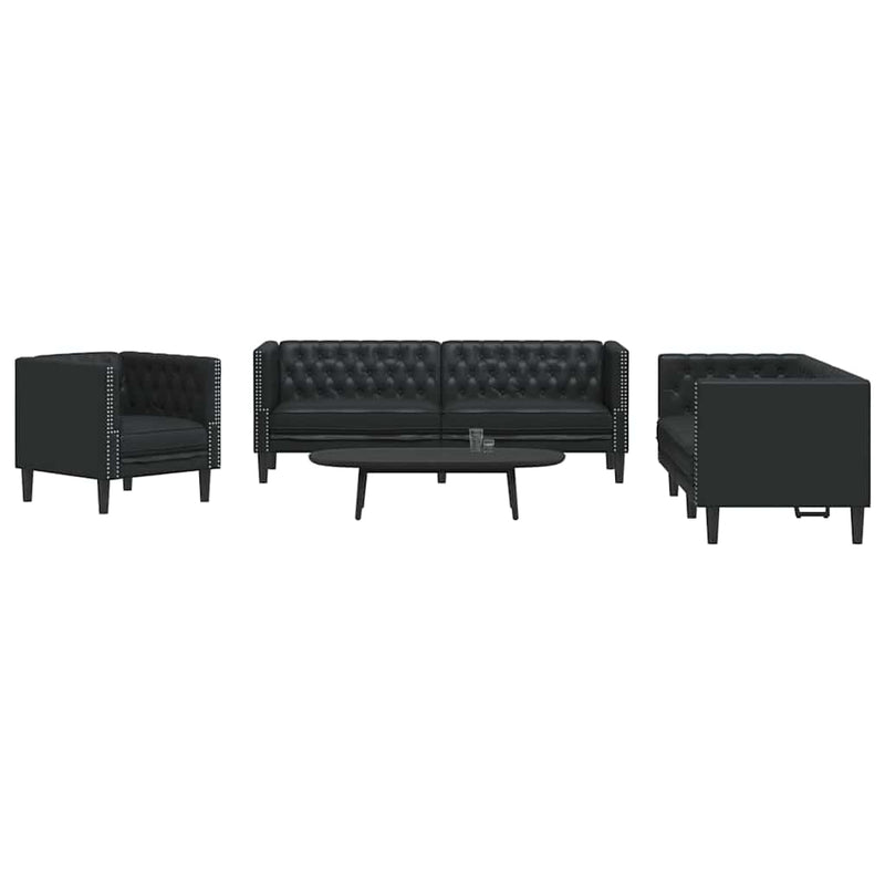 vidaXL Kanapé Szett 3 pcs Fekete 194 x 74.5 x 70.5 cm Műbőr