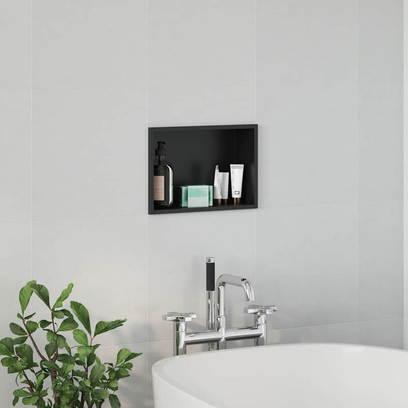 vidaXL Zuhany Niche Fekete 30 x 20 x 9.5 cm Rozsdamentes acél