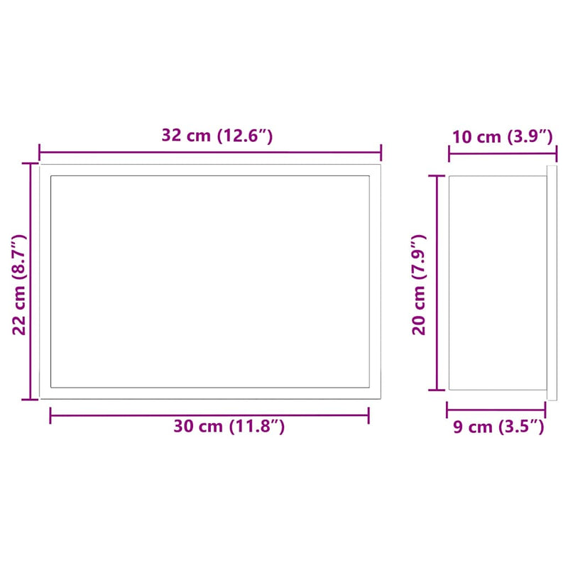 vidaXL Zuhany Niche Ezüst 30 x 20 x 9.5 cm Rozsdamentes acél