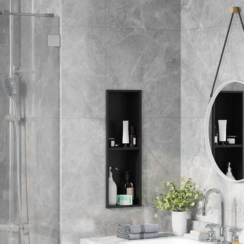 vidaXL Zuhany Niche Fekete 60 x 20 x 9.5 cm Rozsdamentes acél