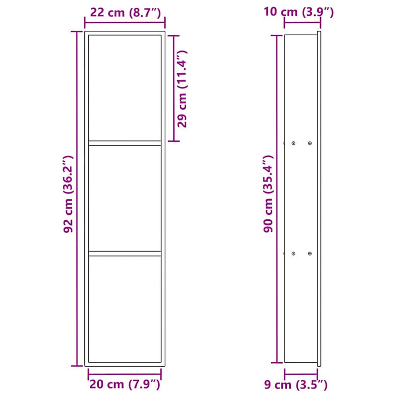 vidaXL Zuhany Niche Fekete 90 x 20 x 9.5 cm Rozsdamentes acél