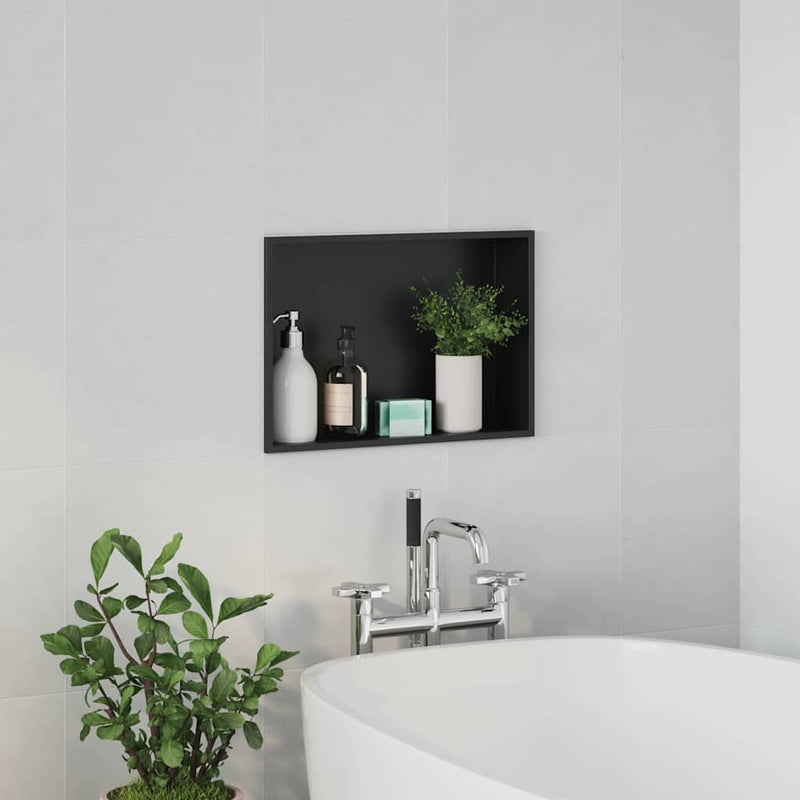 vidaXL Zuhany Niche Fekete 45 x 30 x 9.5 cm Rozsdamentes acél