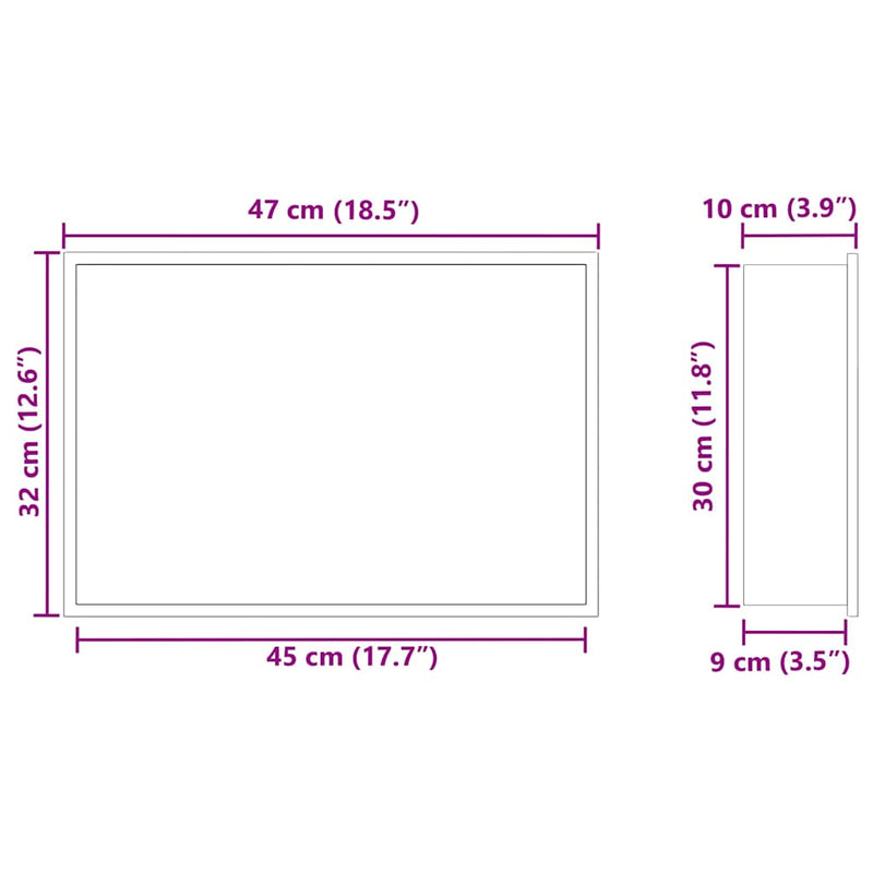 vidaXL Zuhany Niche Fekete 45 x 30 x 9.5 cm Rozsdamentes acél